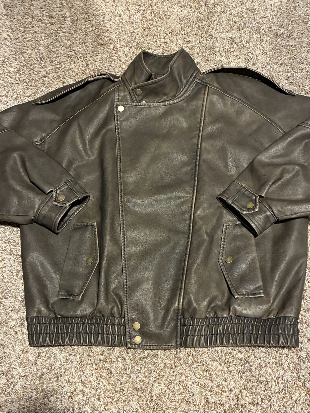Abercrombie & Fitch Brown Vegan Leather Bomber Jacket - Picture 2 of 6